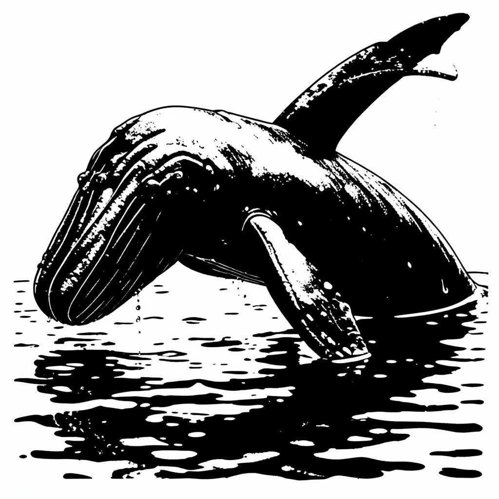 A duotone thumbnail in muted earth tones, showing the spray of a whale at the surface.