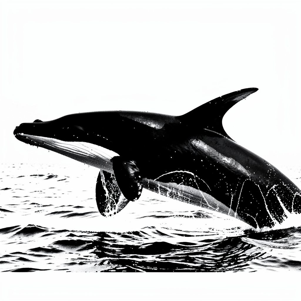 A duotone thumbnail in warm sepia and charcoal, suggesting a mother whale with calf in shallow coastal water.